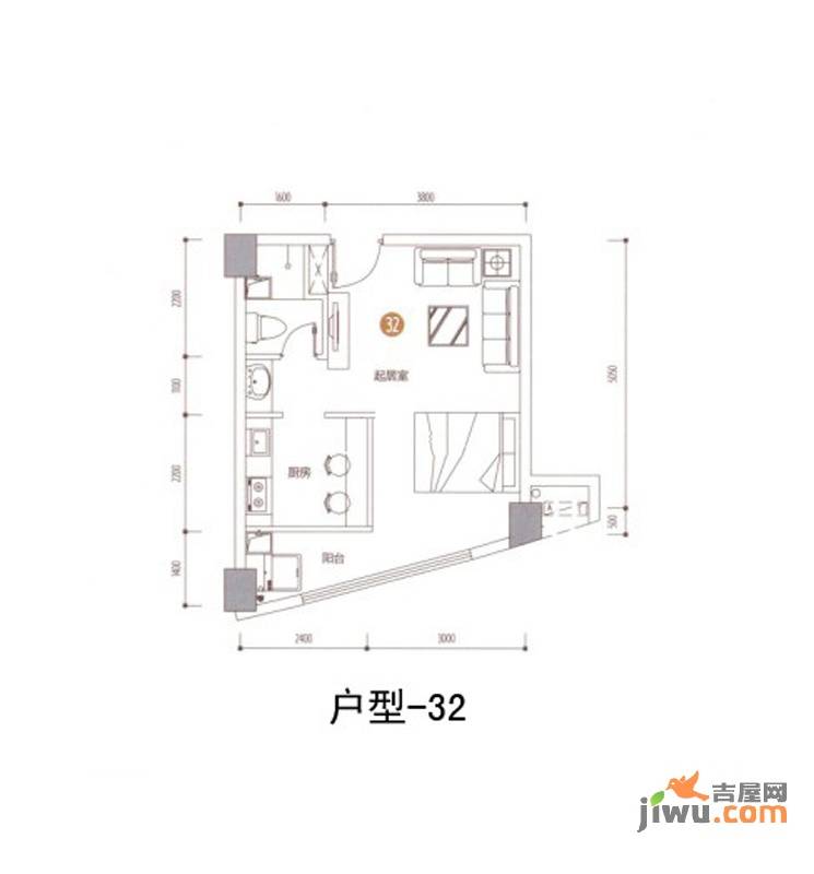 印象天心1室1厅1卫43.1㎡户型图