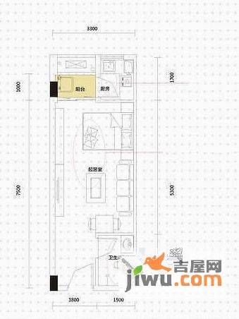 丽景源1室1厅1卫35.3㎡户型图