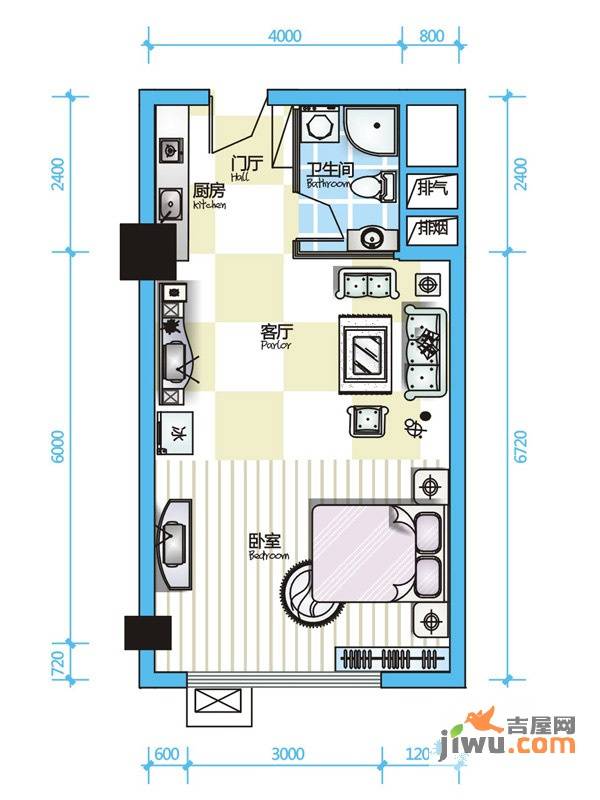 沙发公寓1室1厅1卫57.7㎡户型图