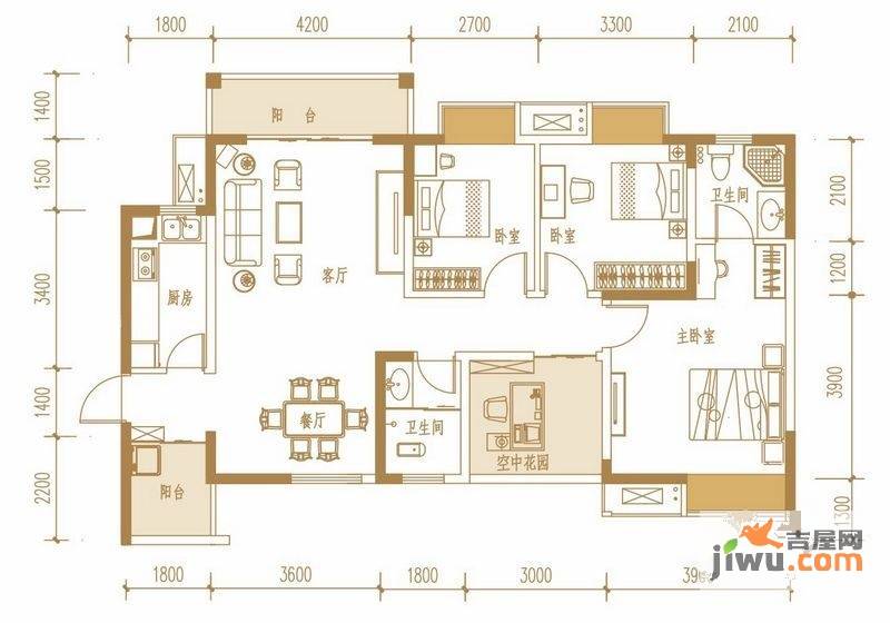 城郊涉外桃源4室2厅2卫123㎡户型图