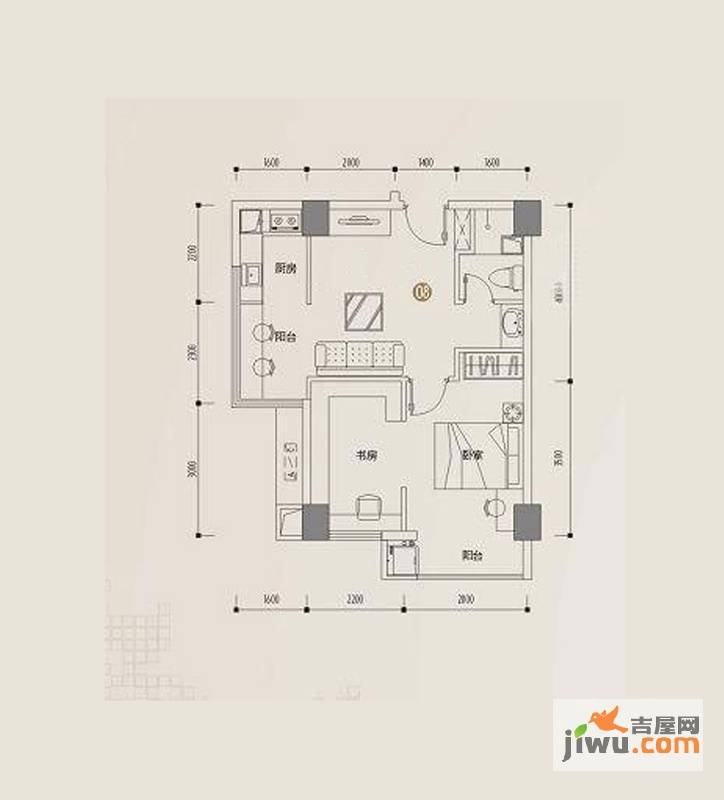 印象天心2室1厅1卫60.1㎡户型图