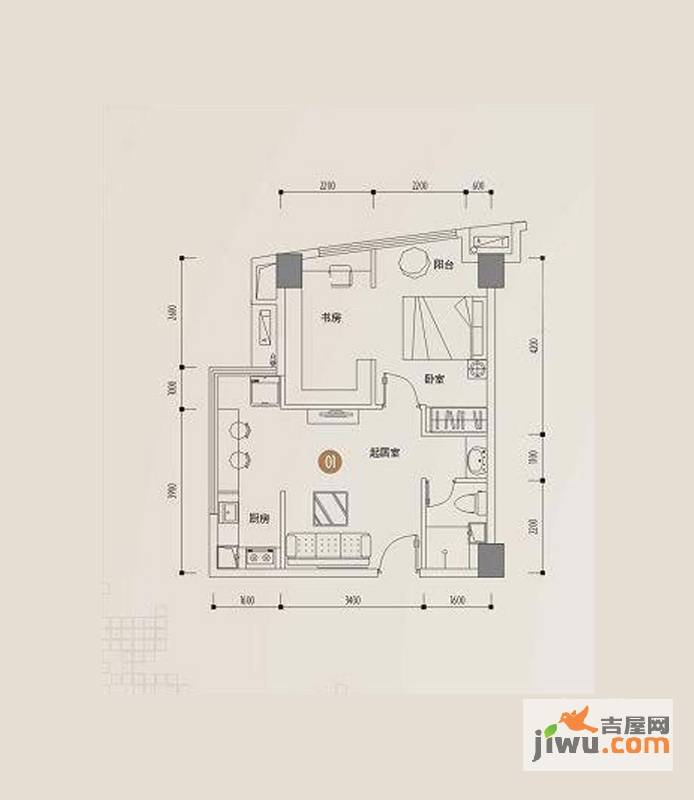 印象天心2室1厅1卫58.6㎡户型图