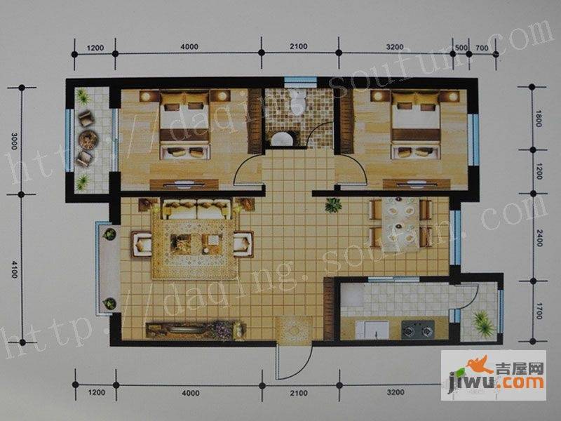 御湖湾2室2厅1卫92㎡户型图