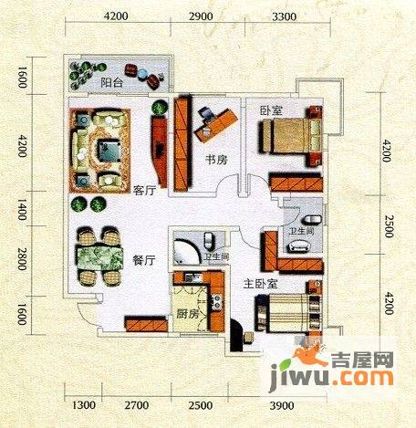 金九大厦3室2厅2卫126㎡户型图