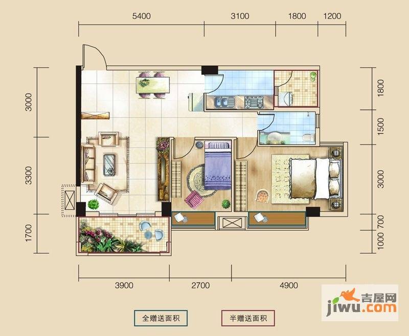 壹品天成2室2厅1卫86㎡户型图