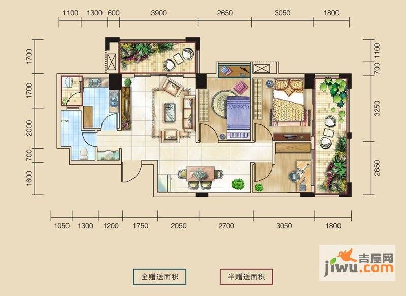 壹品天成2室2厅1卫90㎡户型图