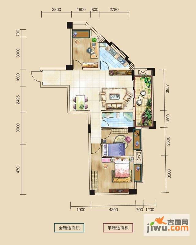 壹品天成3室2厅1卫96㎡户型图