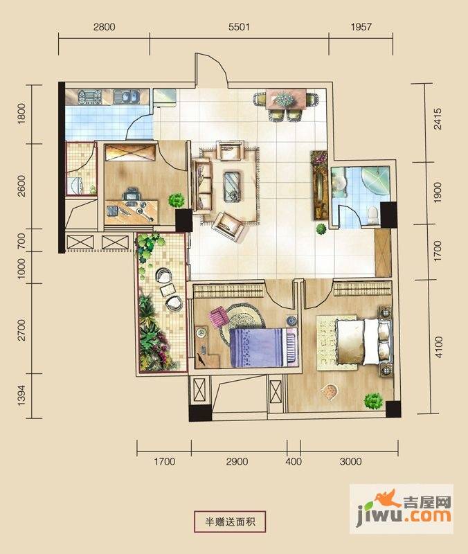 壹品天成3室2厅1卫90㎡户型图