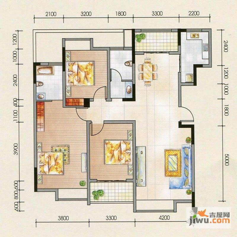 颐景园3室2厅2卫129㎡户型图