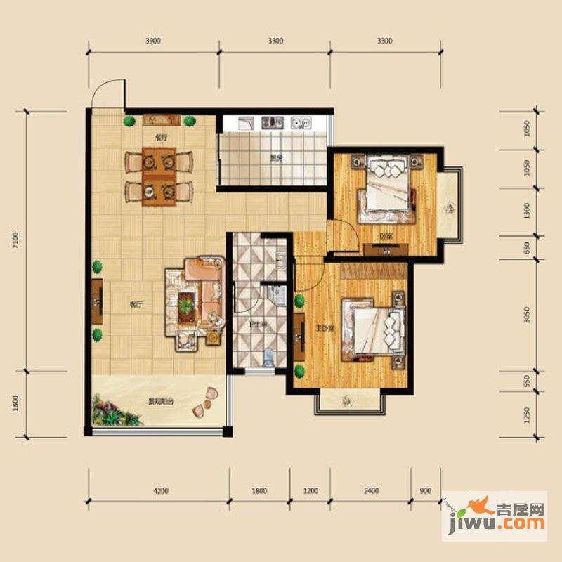 华府龙苑2室2厅1卫96.3㎡户型图