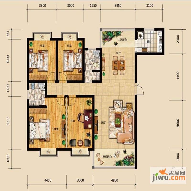 华府龙苑4室2厅2卫168.7㎡户型图