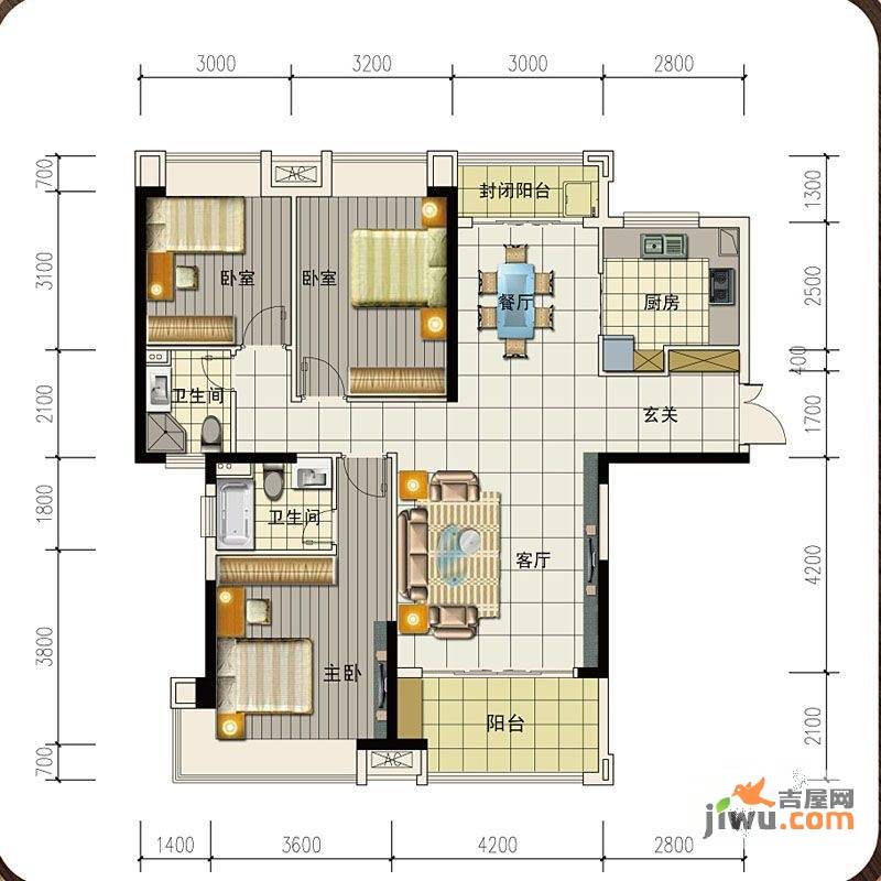 高科慧谷阳光3室2厅2卫136.7㎡户型图