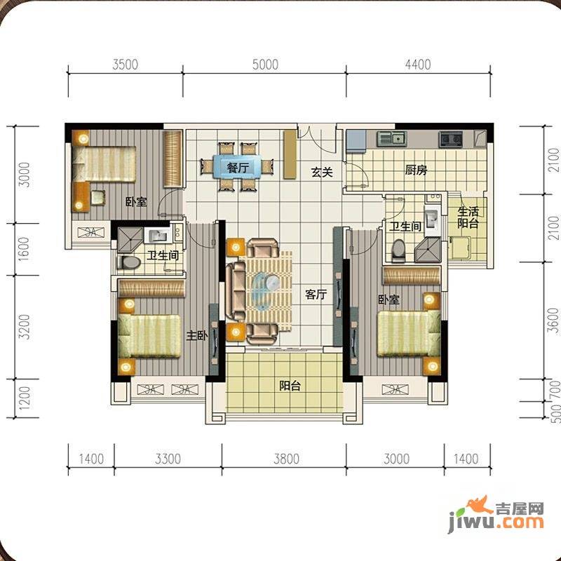 高科慧谷阳光3室2厅2卫115.3㎡户型图