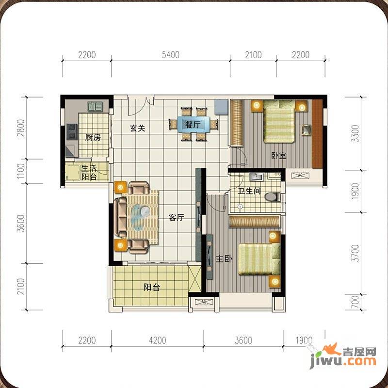 高科慧谷阳光2室2厅1卫104.8㎡户型图