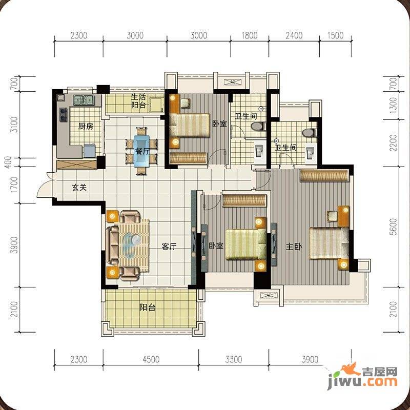 高科慧谷阳光3室2厅2卫145㎡户型图