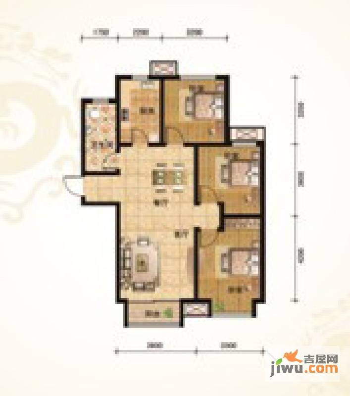 龙河福源2室2厅1卫106.9㎡户型图