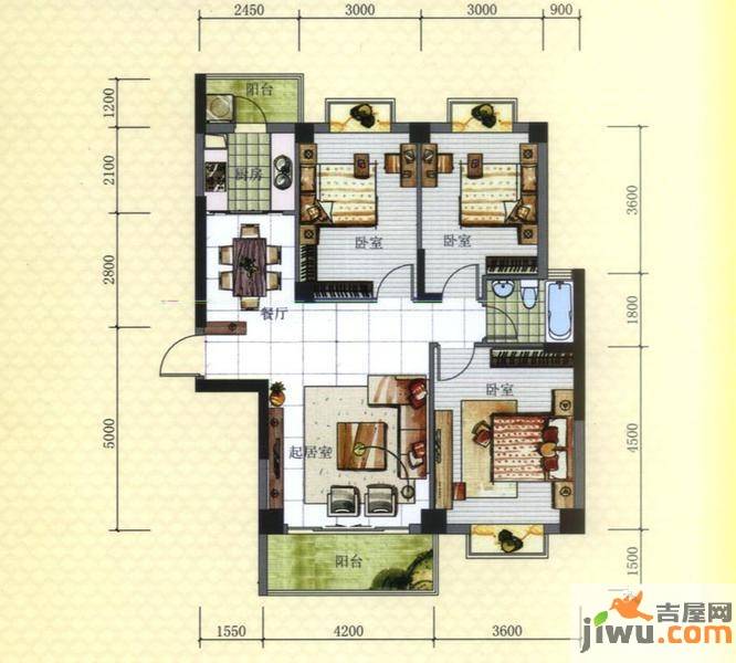 明发商业广场2室2厅1卫88㎡户型图