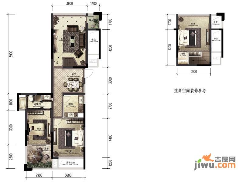 积家3室2厅1卫86㎡户型图