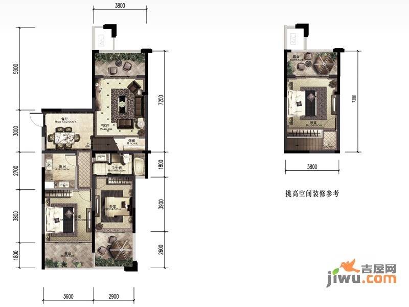 积家3室2厅1卫86㎡户型图