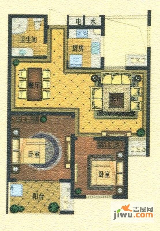 丁桥颐景园2室2厅1卫77.2㎡户型图