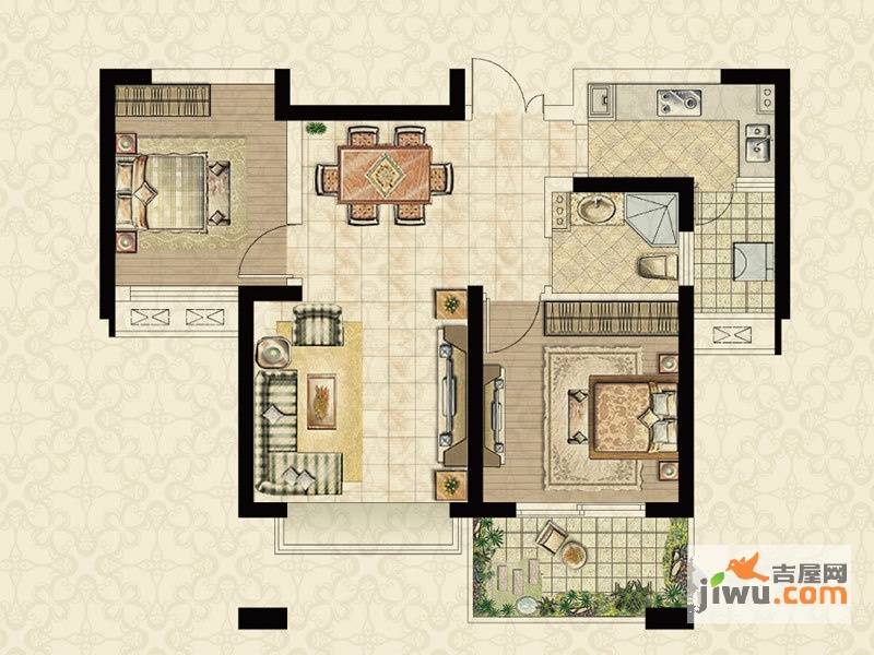 世茂江滨花园2室2厅2卫86㎡户型图