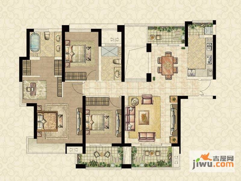 世茂江滨花园4室2厅2卫159㎡户型图