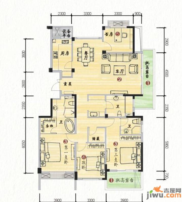 坤和西溪里4室2厅3卫178㎡户型图