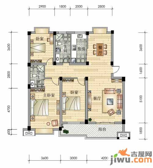 滨江花园3室2厅2卫户型图