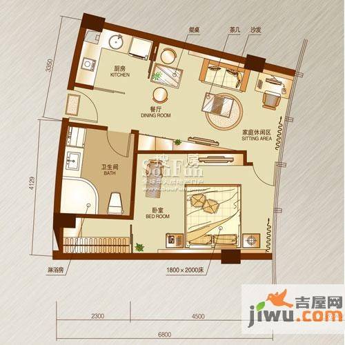 同方国际1室2厅1卫户型图