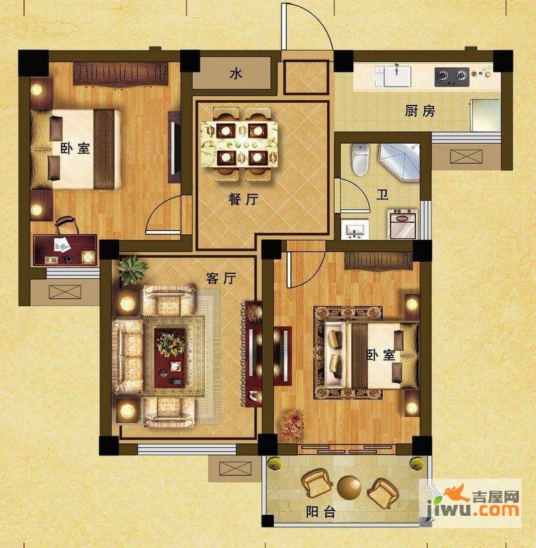 诚盛美郡2室2厅1卫88㎡户型图