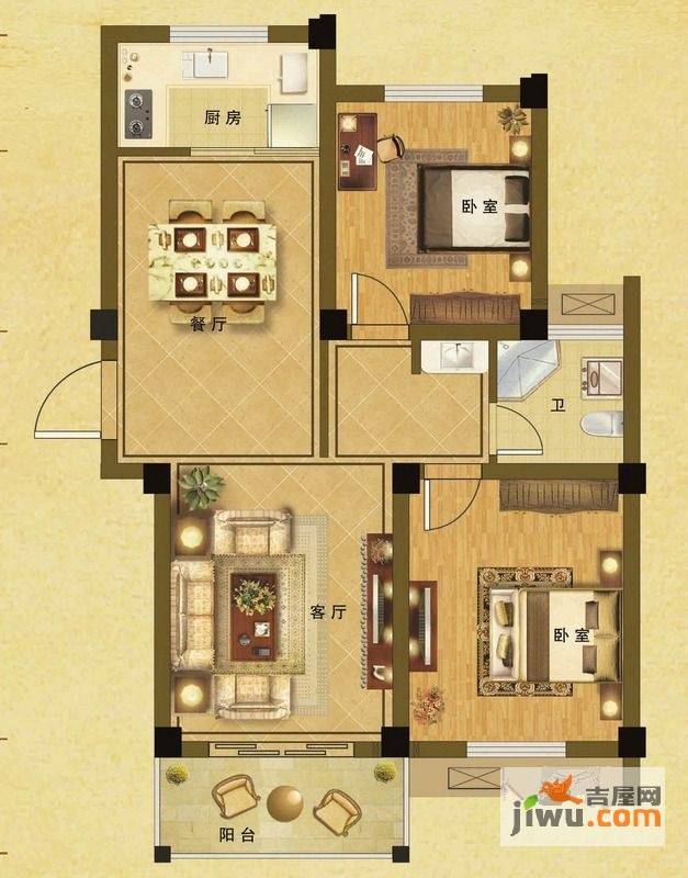 诚盛美郡2室2厅1卫83㎡户型图