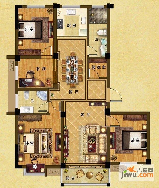 诚盛美郡4室2厅2卫142㎡户型图