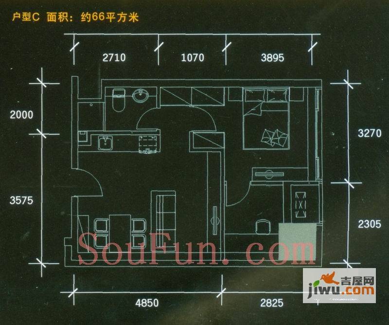 福雷德广场2室2厅1卫66㎡户型图