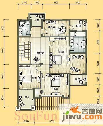 绿都湖滨花园5室0厅2卫户型图