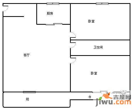 亿丰蔚蓝郡2室1厅1卫64㎡户型图