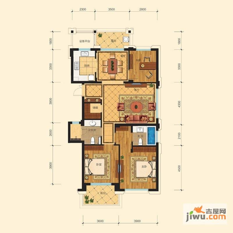 滨江曙光之城3室2厅2卫139㎡户型图