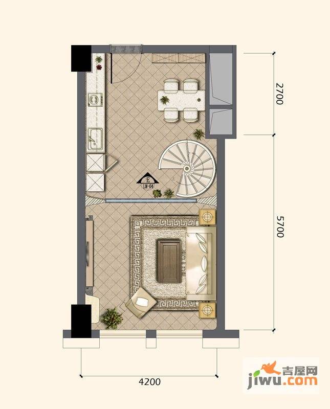 Yhome公寓1室2厅1卫50㎡户型图