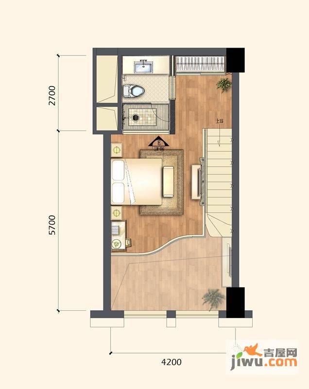 Yhome公寓2室2厅2卫50㎡户型图