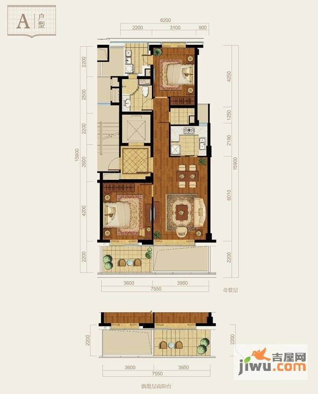 西溪诚园致诚苑2室2厅2卫89㎡户型图