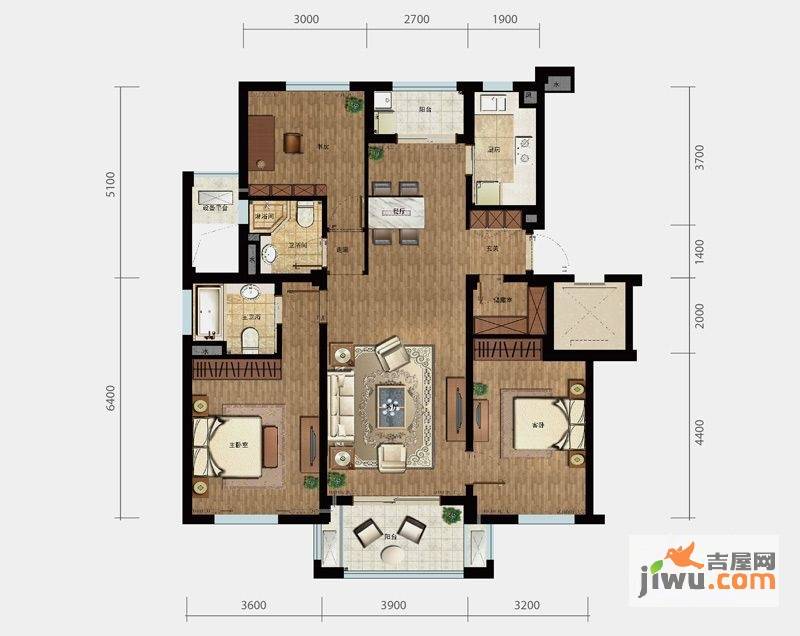 良渚文化村柳映坊三期3室2厅2卫118㎡户型图