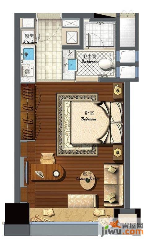 凯瑞金座1室1厅1卫44㎡户型图