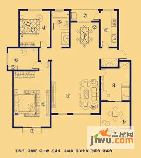 原阳上宅公园世纪3室2厅2卫130㎡户型图