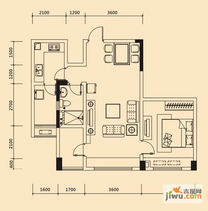 博海光谷麒麟社1室1厅1卫74.7㎡户型图