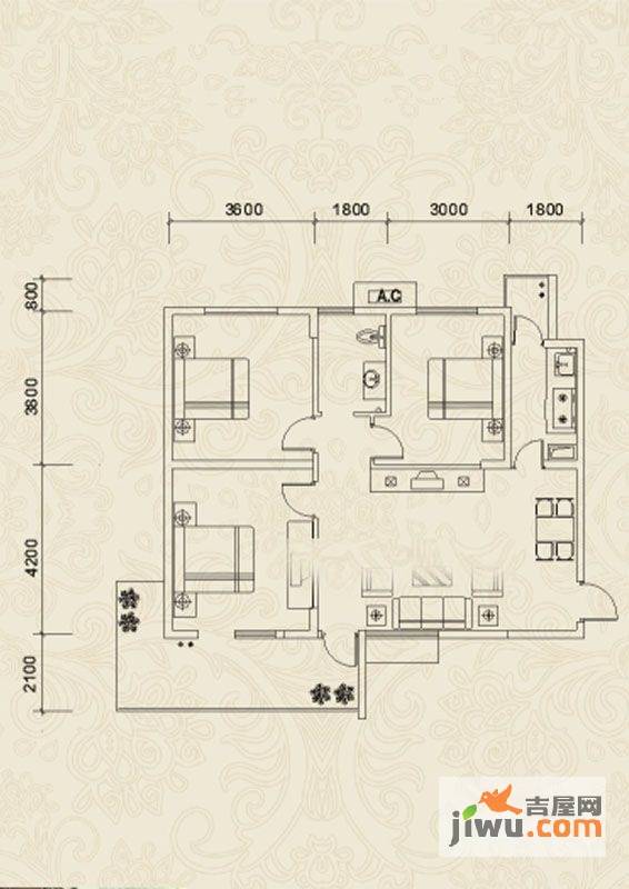 英伦华府二期3室2厅1卫125.7㎡户型图