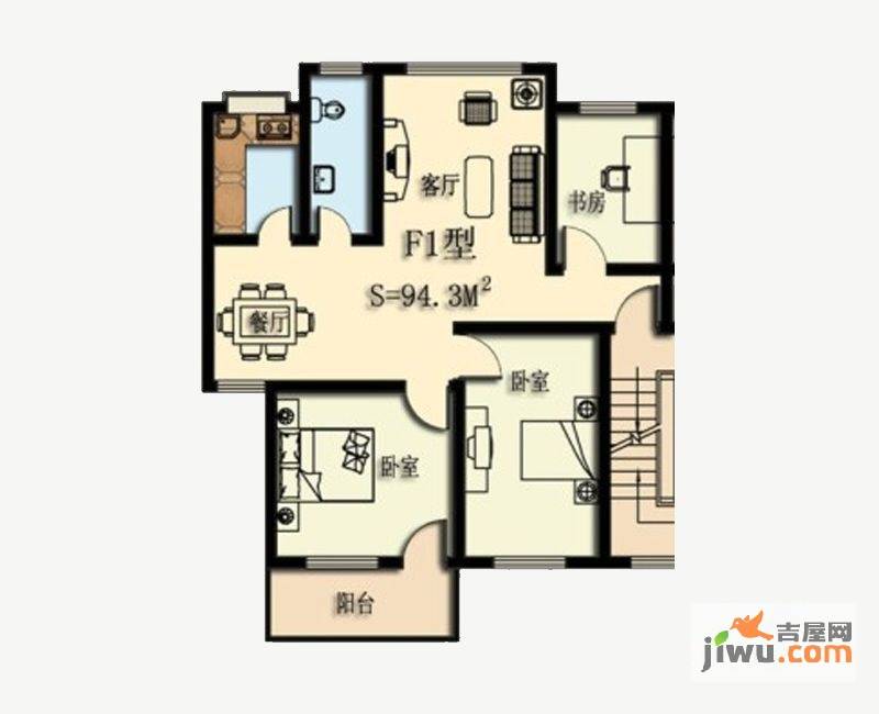 光谷润园3室2厅1卫94.3㎡户型图