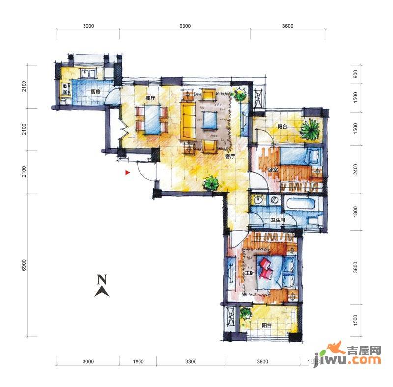 中冶创业苑2室2厅1卫89.5㎡户型图