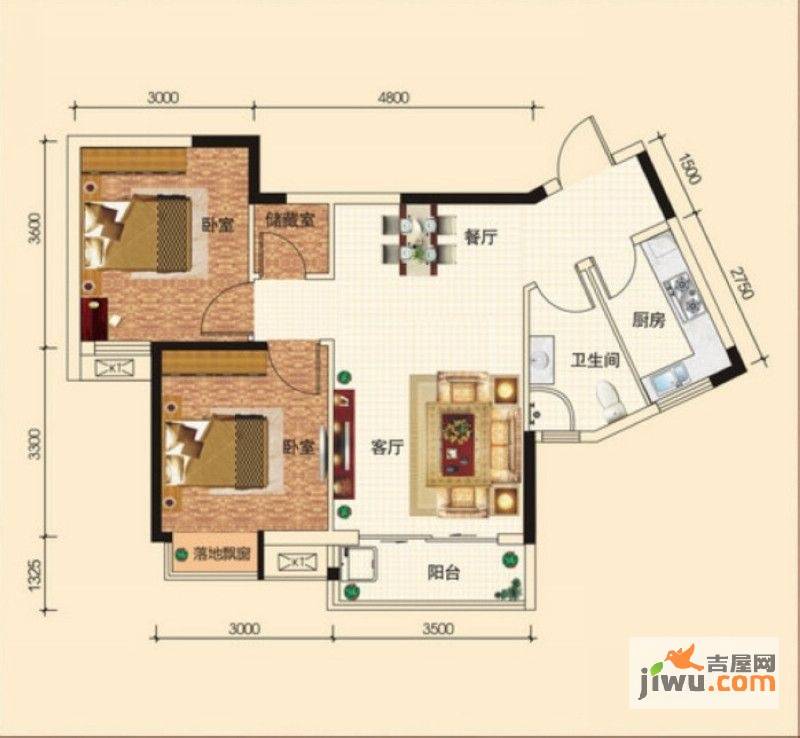 兰亭熙园2室2厅1卫76㎡户型图