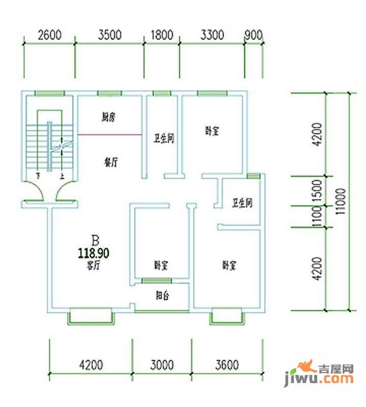 紫荆花园四期3室2厅2卫118㎡户型图