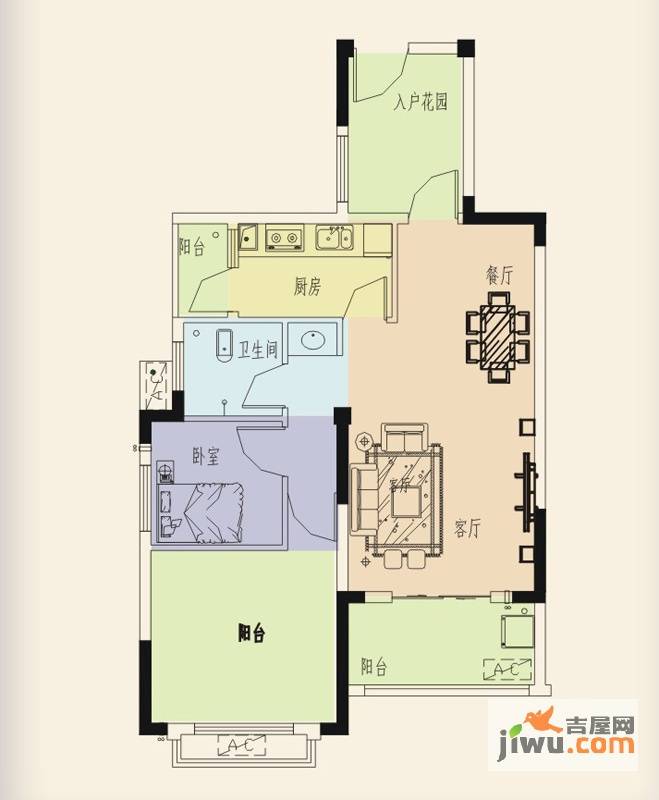 维纳阳光1室2厅1卫68.9㎡户型图