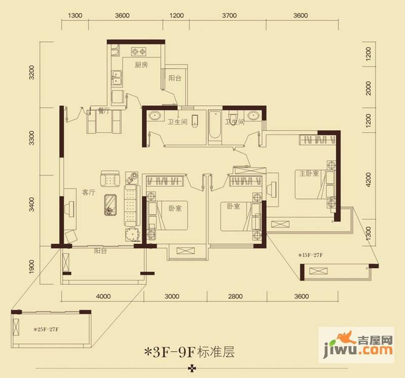 左岸美邻3室2厅2卫120.2㎡户型图